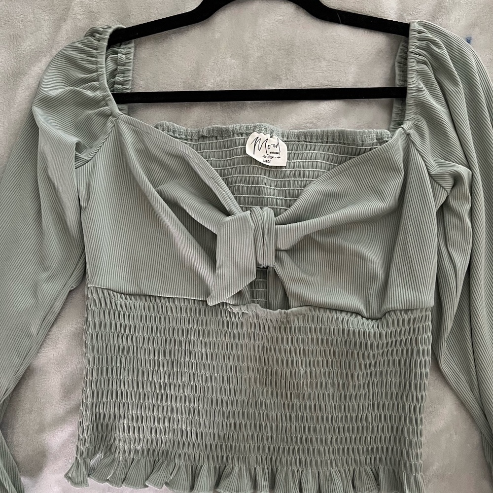 Green Cropped Keyhole Top